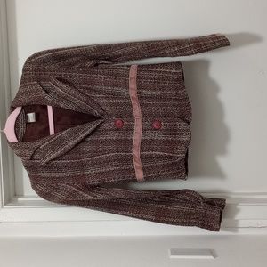 Tweed blazer with pink velvet ribbons sash. Size small Jeanette Y2K